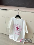 追跡付 クロムハーツ スーパーコピー 皮ラベル布刺繍ピーチピンク半袖