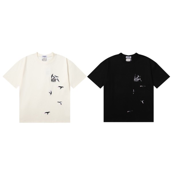 入手困難 ロエベ n級品 24 ss立体ペンギン刺繍ロゴカジュアル半袖Tシャツ2色