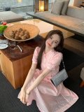超奇跡の入荷☆ プラダ コピー 縦縞プリントアルファベット装飾開襟泡半袖ワンピース