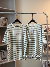 稀少 ロエベ スーパーコピー 赤ロゴ刺繍ストライプ半袖T