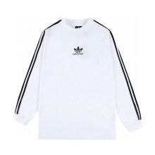 稀少 バレンシアガ コピー ニュークローバースリーストライプロゴプリント丸首衛衣長袖Tシャツ