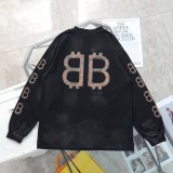 日本未入荷 バレンシアガ 偽物通販 水洗いダブルB長袖パーカーTシャツ