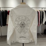 ★超人気 クロムハーツ n級品 刺繍したカップルの白黒デニムシャツのコート2色