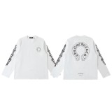 超話題! クロムハーツ 偽物通販 背馬蹄サンスクリットプリントカップル長袖Tシャツ