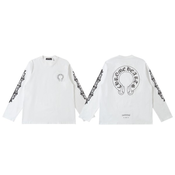 超話題! クロムハーツ 偽物通販 背馬蹄サンスクリットプリントカップル長袖Tシャツ