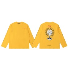 一目惚れ♪ クロムハーツ 激安偽物 十字架落書き袖レモンイエローカップル長袖Tシャツ