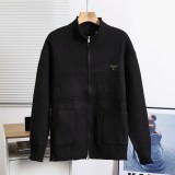 入手困難 プラダ 激安通販 ファッションショースタンドネックダブルジップニットカーディガンコート3色
