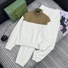 【限定】グッチ コピー 25年早春シリーズ新作パッチワークダブルGロゴジャカードスタンドカラーパーカーコーデ足もとカジュアルパンツスーツ