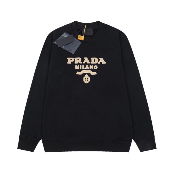 日本未入荷 プラダ スーパーコピー 24 Ssク24 Ssパッチワークレザー刺繍ラウンドネックパーカー