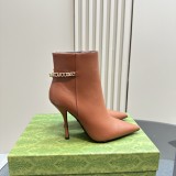超奇跡の入荷☆ グッチ 偽物通販 Gucci定番爆款秋冬尖頭チェーンハイヒールショートブーツ