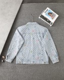★超人気 ルイヴィトン コピー  25ss小花文字刺繍開襟革スタンダードシングルブレストデニムジャケット