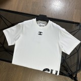 新作 シャネル 激安通販 2025極簡風ダブルC立体刺繍ラウンドネック純綿Tシャツ半袖2色