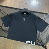 新作 シャネル 激安通販 2025極簡風ダブルC立体刺繍ラウンドネック純綿Tシャツ半袖2色