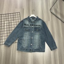【話題商品！】バレンシアガ コピー 胸元黒刺繍アルファベットロゴ高品質デニムジャケットカップル水洗レトロブルーデニムジャケット