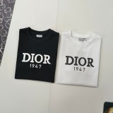 新作 ディオール 偽物通販  クラシック1947プリントカジュアルクルーネック半袖Tシャツ2色