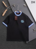 累積売上総額第１位！グッチ 激安偽物 胸ダブルG 2色の文字の刺繍🪡ロゴ襟カフススプライシングＴシャツ