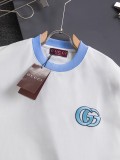 使い勝手良し グッチ n級品 胸ダブルG 2色の文字の刺繍🪡ロゴ襟カフススプライシングＴシャツ
