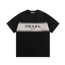 新作 プラダ コピー 横縞綴じアルファベットプリント半袖Tシャツ