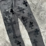 【限定】クロムハーツ n級品 メタルに皮の十字架を貼って旧ブラックロンドン牛王ジーンズ