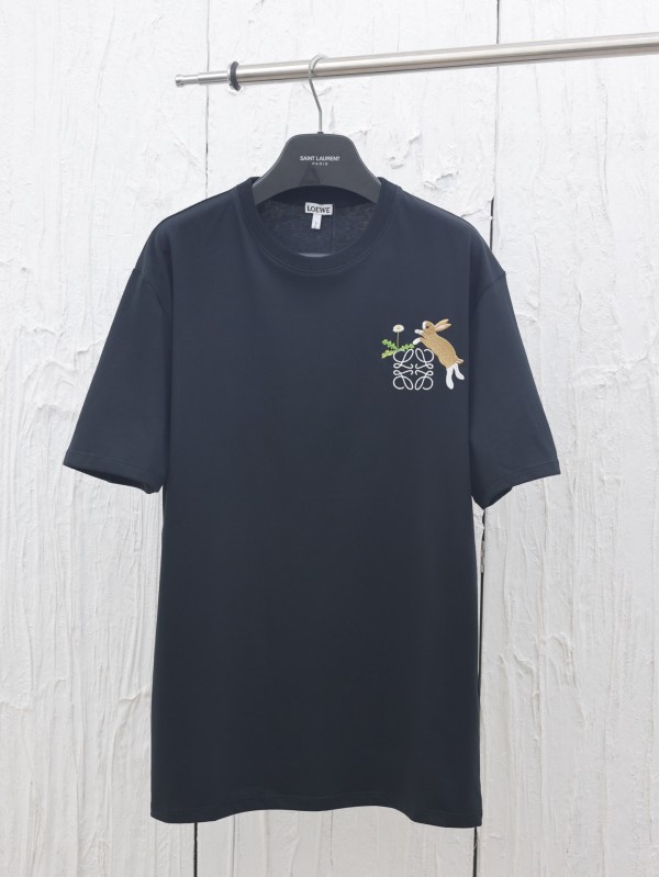 超話題! ロエベ スーパーコピー 25春夏新作ラウンドネック刺繍半袖Tシャツ