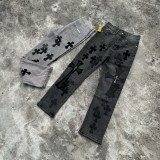 【限定】クロムハーツ n級品 メタルに皮の十字架を貼って旧ブラックロンドン牛王ジーンズ