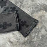 【限定】クロムハーツ n級品 メタルに皮の十字架を貼って旧ブラックロンドン牛王ジーンズ