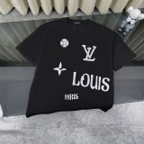 一目惚れ♪ ルイヴィトン コピー 25 ssクラシックなオールドフラワーのアルファベットロゴ落書き半袖Tシャツ