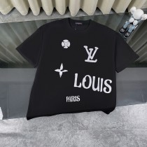 一目惚れ♪ ルイヴィトン コピー 25 ssクラシックなオールドフラワーのアルファベットロゴ落書き半袖Tシャツ