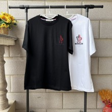 累積売上総額第１位！モンクレール 激安偽物 の2色赤青白黒混色刺繍ロゴカップル用半袖Tシャツ