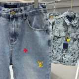 新作 ルイヴィトン 激安偽物 LVカラーアルファベットLOGO圧シリカゲルジーンズ
