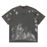 一目惚れ♪ バレンシアガ 偽物通販  25 ss春先の新しい汚れ風古い擦りむいたレトロな灰色の落書き刺繍ロゴアルファベット水洗いカップル丸首半袖Tシャツ-