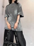 一目惚れ♪ バレンシアガ 偽物通販  25 ss春先の新しい汚れ風古い擦りむいたレトロな灰色の落書き刺繍ロゴアルファベット水洗いカップル丸首半袖Tシャツ-