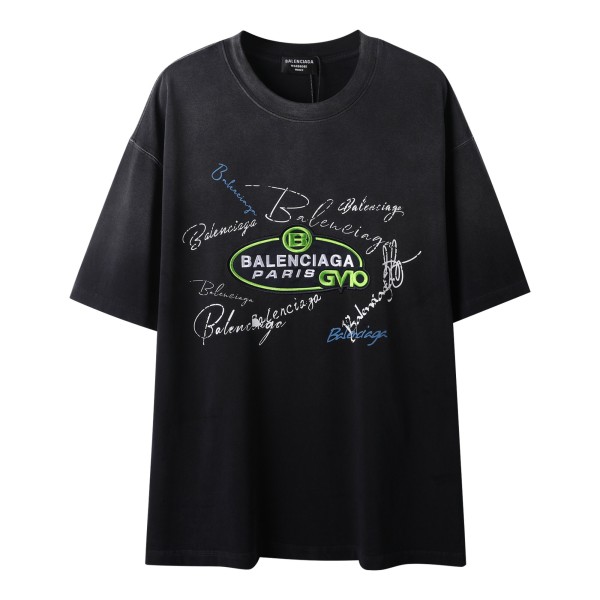 【限定】バレンシアガ コピーおすすめ 2025 SS春夏新作BLCG水洗い旧レーシングカーサイン刺繍ロゴ半袖Tシャツ