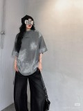 一目惚れ♪ バレンシアガ 偽物通販  25 ss春先の新しい汚れ風古い擦りむいたレトロな灰色の落書き刺繍ロゴアルファベット水洗いカップル丸首半袖Tシャツ-
