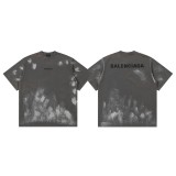 一目惚れ♪ バレンシアガ 偽物通販  25 ss春先の新しい汚れ風古い擦りむいたレトロな灰色の落書き刺繍ロゴアルファベット水洗いカップル丸首半袖Tシャツ-