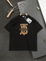 追跡付 バーバリー 偽物通販 アルファベット刺繍二重袖背格子貼布の精巧で美しい重工芸Tシャツ