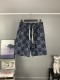 超奇跡の入荷☆ グッチ 偽物通販 GucciフルプリントジャカードダブルGデニムパンツ五分パンツ
