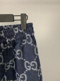 超奇跡の入荷☆ グッチ 偽物通販 GucciフルプリントジャカードダブルGデニムパンツ五分パンツ