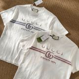 日本未入荷 グッチ スーパーコピー Gucci黒漆赤漆ダブルGプリントゆったりカジュアルファッション百合純綿吸汗通気半袖Tシャツ