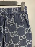 超奇跡の入荷☆ グッチ 偽物通販 GucciフルプリントジャカードダブルGデニムパンツ五分パンツ
