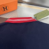 ★超人気 グッチ 偽物通販 Gucciの2025 ss定番赤襟ダブルGGロゴ半袖ポロシャツTシャツ