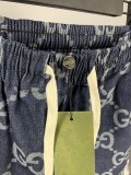 超奇跡の入荷☆ グッチ 偽物通販 GucciフルプリントジャカードダブルGデニムパンツ五分パンツ
