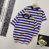 【限定】 プラダ  激安偽物 ストライプ刺繍ロゴ半袖Tシャツ