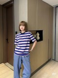【限定】 プラダ  激安偽物 ストライプ刺繍ロゴ半袖Tシャツ