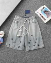累積売上総額第１位！ルイヴィトン コピー 25 SS重工刺繍ロゴ水洗旧デニムパンツ5分パンツ