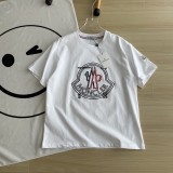 ★超人気 モンクレール n級品 二色赤青白黒混色立体大ロゴ刺繍ロゴカップル半袖Tシャツ