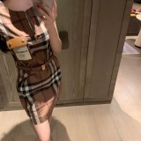 高品質 バーバリー 激安通販 の革製ポケットチェックワンピース