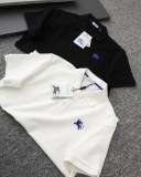 高品質 バーバリー 激安通販  の ラシックブルー戦馬小標刺繍開襟ポロシャツ半袖Tシャツ2色