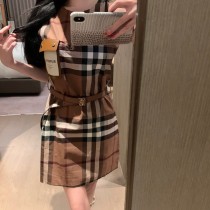 高品質 バーバリー 激安通販 の革製ポケットチェックワンピース