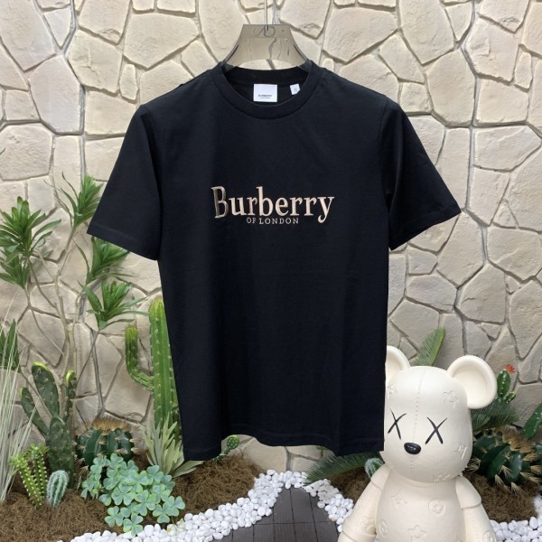 超奇跡の入荷☆ バーバリー 激安通販 のロゴアルファベットラメ刺繍コットンクルーネック半袖Tシャツ